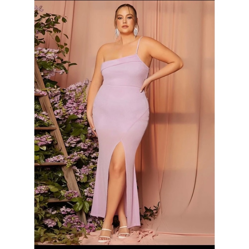 SHEIN Plus Split Hem One Shoulder Dress